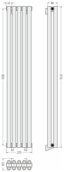 Отопительный радиатор Сунержа ДР ЭСТЕТ-00 н/ж 1200х225 / 5 сек (Матовый белый) 30-0332-1205