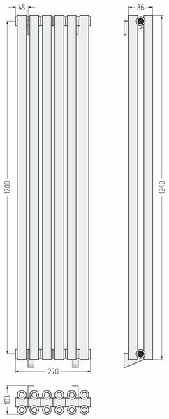 Отопительный радиатор Сунержа ДР ЭСТЕТ-00 н/ж 1200х270 / 6 сек (Хром) 00-0332-1206