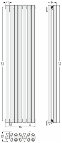Отопительный радиатор Сунержа ДР ЭСТЕТ-00 н/ж 1200х315 / 7 сек (Матовый белый) 30-0332-1207