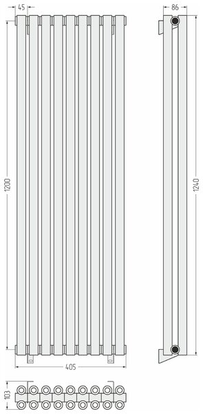 Отопительный радиатор Сунержа ДР ЭСТЕТ-00 н/ж 1200х405 / 9 сек (Матовый белый) 30-0332-1209