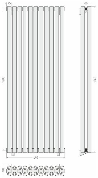 Отопительный радиатор Сунержа ДР ЭСТЕТ-00 н/ж 1200х495 / 11 сек (Золотой шёлк) 32-0332-1211