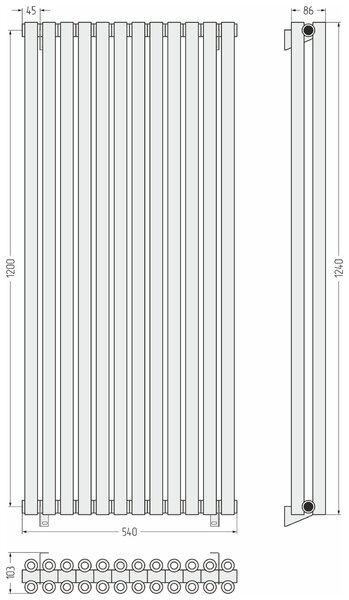 Отопительный радиатор Сунержа ДР ЭСТЕТ-00 н/ж 1200х540 / 12 сек (Хром) 00-0332-1212