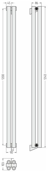 Отопительный радиатор Сунержа ДР ЭСТЕТ-00 н/ж 1200х90 / 2 сек (Матовый чёрный) 31-0332-1202