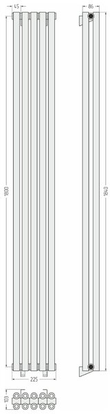 Отопительный радиатор Сунержа ДР ЭСТЕТ-00 н/ж 1800х225 / 5 сек (Тёмный титан муар) 15-0332-1805