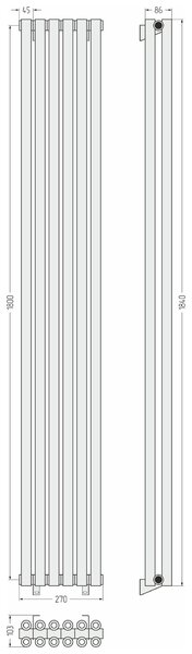 Отопительный радиатор Сунержа ДР ЭСТЕТ-00 н/ж 1800х270 / 6 сек (Матовый белый) 30-0332-1806