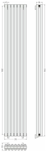 Отопительный радиатор Сунержа ДР ЭСТЕТ-00 н/ж 1800х315 / 7 сек (Матовый чёрный) 31-0332-1807