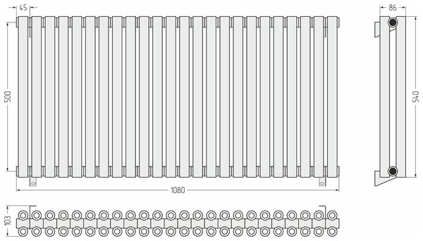 Отопительный радиатор Сунержа ДР ЭСТЕТ-00 н/ж 500х1080 / 24 сек (Сатин) 071-0332-5024