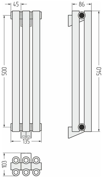 Отопительный радиатор Сунержа ДР ЭСТЕТ-00 н/ж 500х135 / 3 сек (Сатин) 071-0332-5003