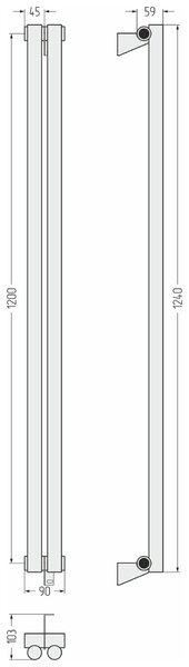 Отопительный радиатор Сунержа ДР ЭСТЕТ-1 н/ж 1200х90 / 2 сек (Матовый чёрный) 31-0301-1202