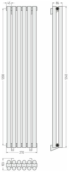 Отопительный радиатор Сунержа ДР ЭСТЕТ-11 н/ж 1200х270 / 6 сек (Тёмный титан муар) 15-0302-1206