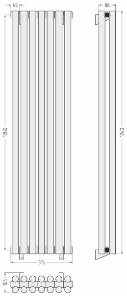 Отопительный радиатор Сунержа ДР ЭСТЕТ-11 н/ж 1200х315 / 7 сек (Матовый чёрный) 31-0302-1207