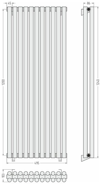 Отопительный радиатор Сунержа ДР ЭСТЕТ-11 н/ж 1200х495 / 11 сек (Матовый чёрный) 31-0302-1211