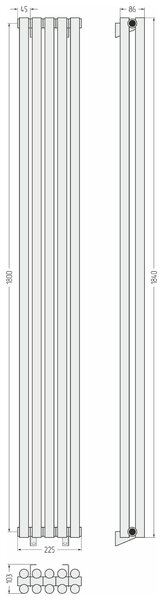 Отопительный радиатор Сунержа ДР ЭСТЕТ-11 н/ж 1800х225 / 5 сек (Сатин) 071-0302-1805