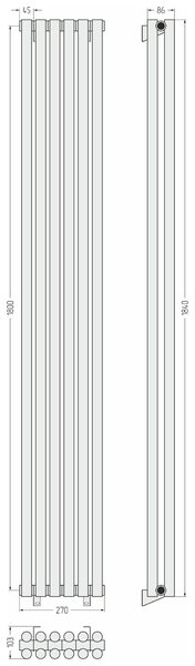 Отопительный радиатор Сунержа ДР ЭСТЕТ-11 н/ж 1800х270 / 6 сек (Хром) 00-0302-1806