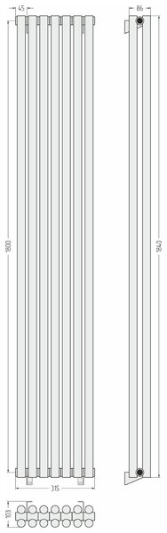 Отопительный радиатор Сунержа ДР ЭСТЕТ-11 н/ж 1800х315 / 7 сек (Белый) 12-0302-1807