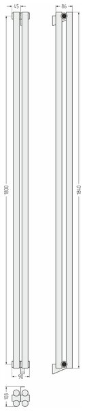 Отопительный радиатор Сунержа ДР ЭСТЕТ-11 н/ж 1800х90 / 2 сек (Матовый чёрный) 31-0302-1802