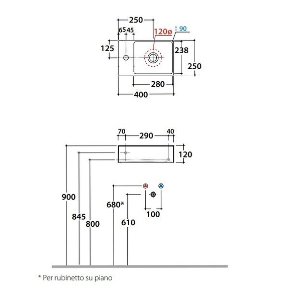 GLOBO Раковина LE LASTRE 40x25 RH, цвет белый глянцевый