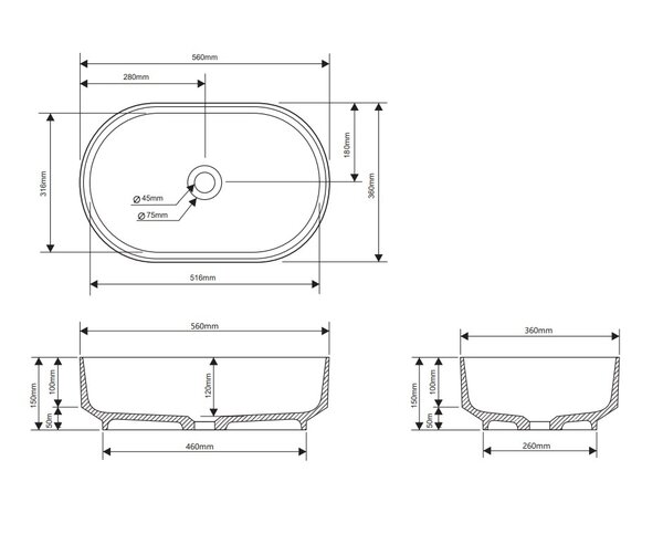 DEA DESIGN Washbasins Раковина настольная 56x36xh15 см, материал: Glasstech прозрачная смола, цвет: Smoky Black R4