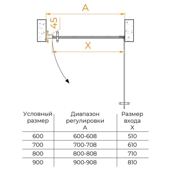 Душевая дверь RGW HO-011B 60x195 см, стекло Прозрачное, регулировка 600-608 мм
