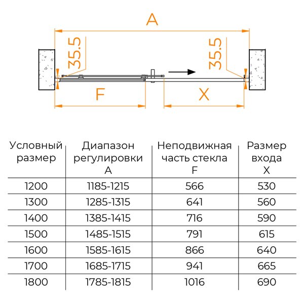 Душевая дверь RGW PA-017 170x195 см, стекло Матовое-Сатинат, регулировка 1685-1715 мм