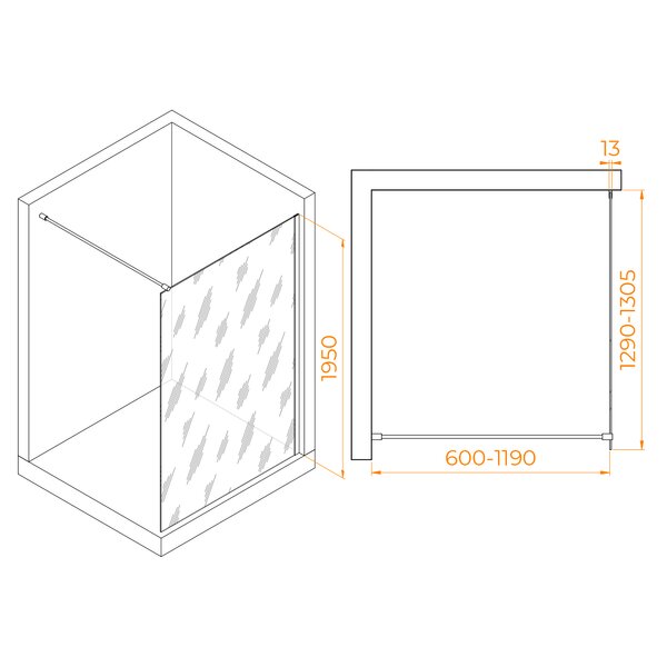 Душевая перегородка RGW WA-010 стекло Прозрачное, профиль Хром, 130х195см