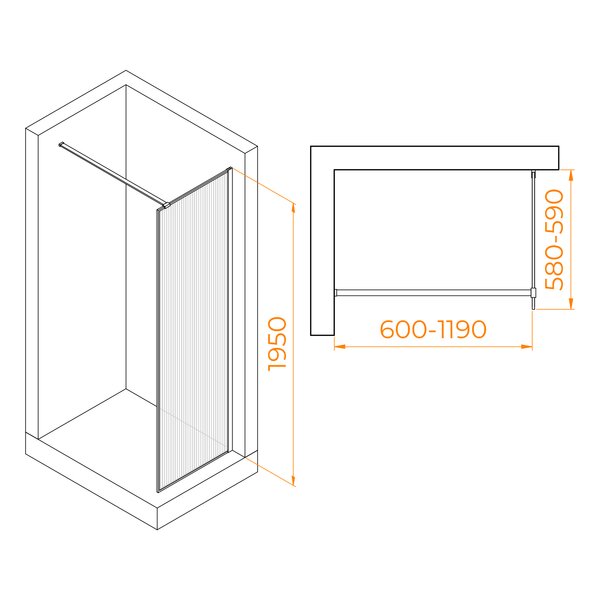 Перегородка для душа RGW WA-08 06100806-151 стекло Ribbed (Ребристое) 60х195 см.