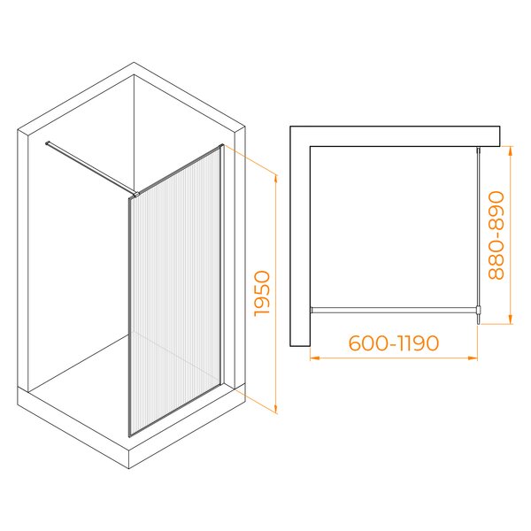 Перегородка для душа RGW WA-08G 06100809-156 стекло Ribbed (Ребристое) 90х195 см.