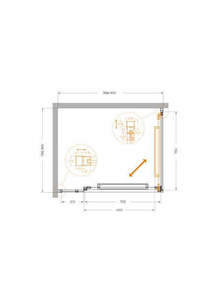 Душевой уголок CEZARES LUX-AH-FS-11-100/80-C-GM профиль Оружейная сталь, 100x80 см