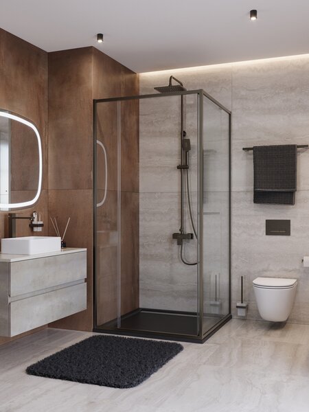 Душевой уголок CEZARES LUX-AH-FS-11-100/80-C-GM профиль Оружейная сталь, 100x80 см