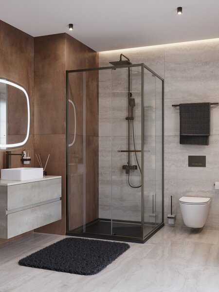 Душевой уголок CEZARES LUX-AH-FS-11-100/80-C-GM профиль Оружейная сталь, 100x80 см