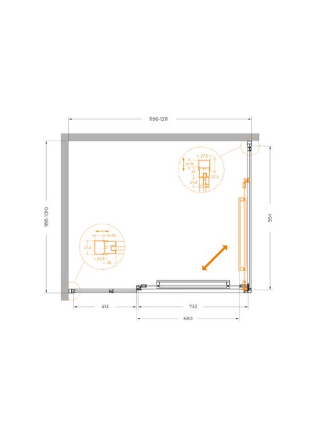 Душевой уголок CEZARES LUX-AH-FS-11-120/100-C-GM профиль Оружейная сталь, 120x100 см