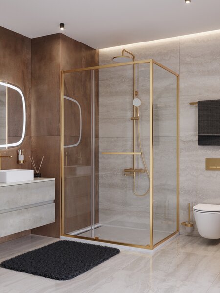 Душевой уголок CEZARES LUX-AH-FS-11-120/90-C-BORO профиль Брашированное золото, 120x90 см