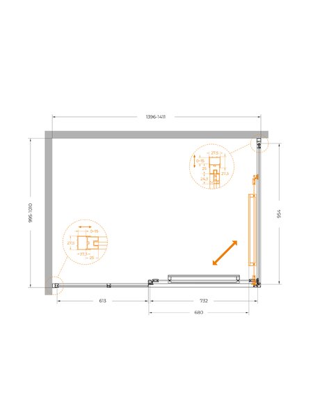 Душевой уголок CEZARES LUX-AH-FS-11-140/100-C-CR профиль Хром, 140x100 см