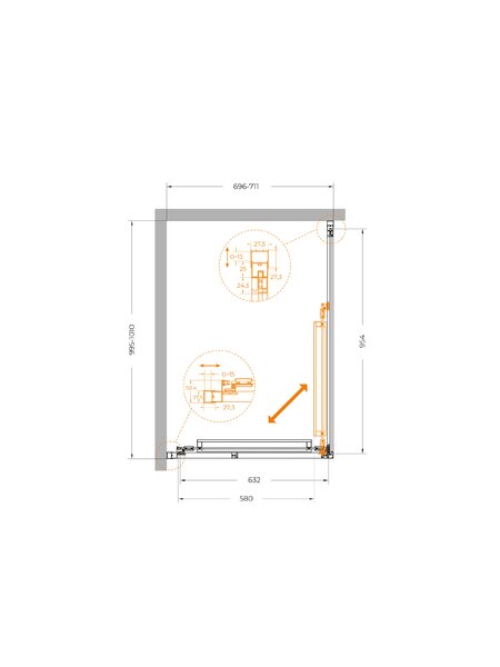 Душевой уголок CEZARES LUX-AH-FS-1-70/100-C-GM профиль Оружейная сталь, 70x100 см