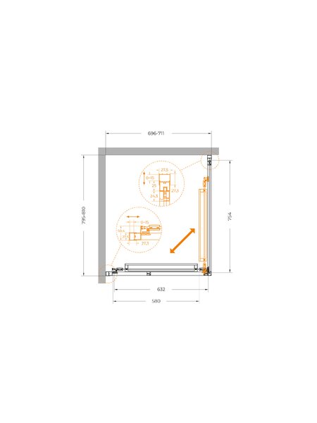 Душевой уголок CEZARES LUX-AH-FS-1-70/80-C-CR профиль Хром, 70x80 см