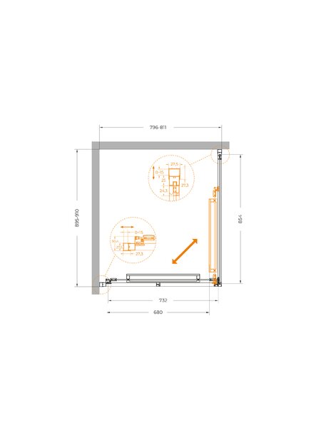 Душевой уголок CEZARES LUX-AH-FS-1-80/90-C-CR профиль Хром, 80x90 см
