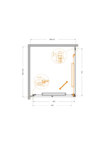 Душевой уголок CEZARES LUX-AH-FS-1-90/100-C-GM профиль Оружейная сталь, 90x100 см