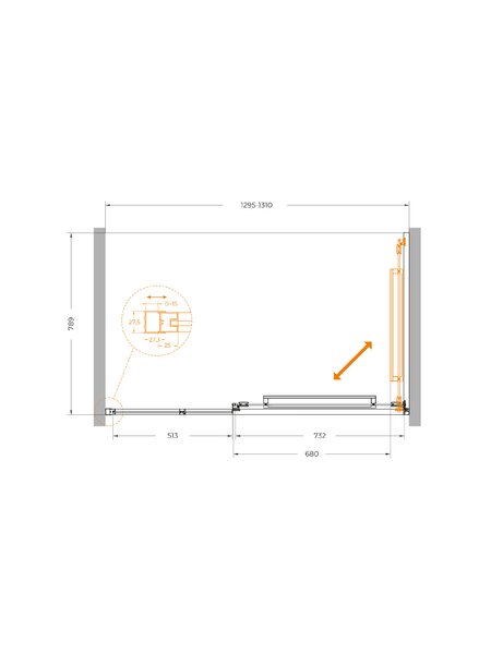 Душевая дверь Cezares LUX-B-FS-11-130-C-GM, профиль оружейная сталь, регулировка 129,5-131 см
