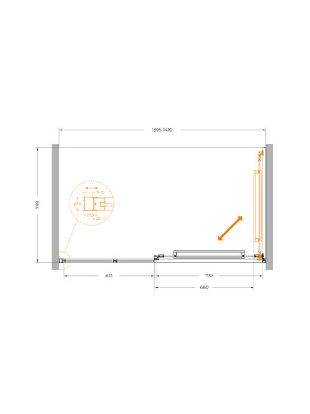 Душевая дверь Cezares LUX-B-FS-11-140-C-GM, профиль оружейная сталь, регулировка 139,5-141 см