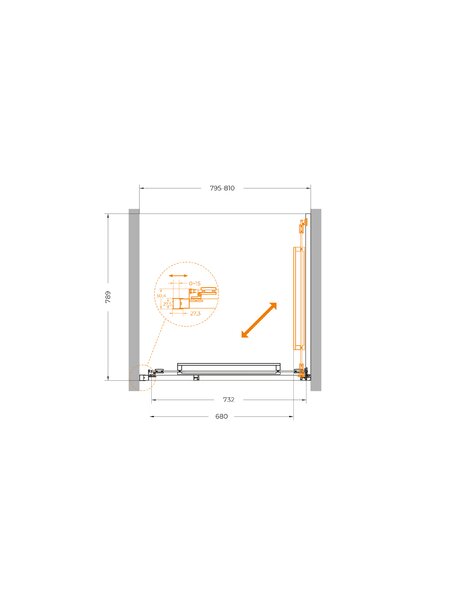 Душевая дверь Cezares LUX-B-FS-1-80-C-CR, профиль хром, регулировка 79,5-81 см