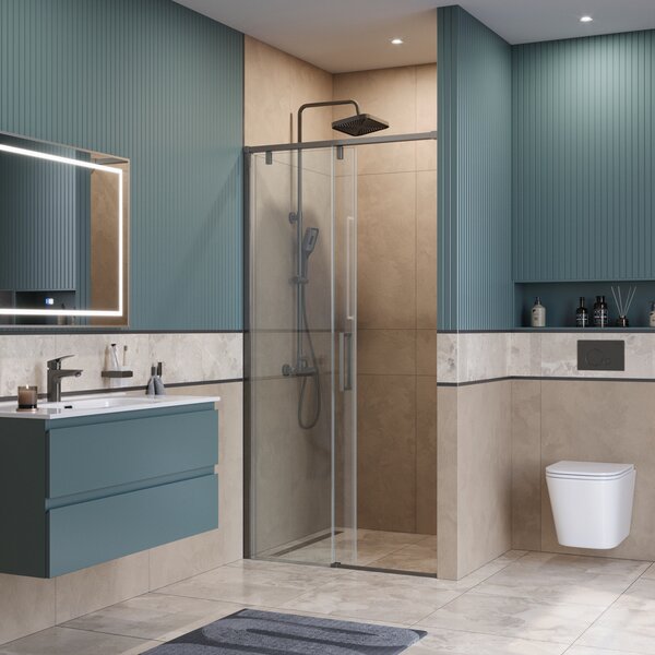 Душевая дверь BelBagno SOFT_CLOSE-1-BF-1-100-C-GM, стекло прозрачное, регулировка 98,5-100,5 см