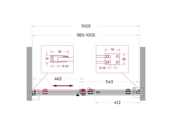 Душевая дверь BelBagno SOFT_CLOSE-2-BF-1-100-C-GM, стекло прозрачное, регулировка 98,5-100,5 см
