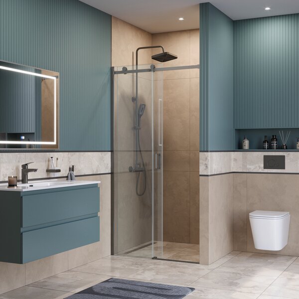 Душевая дверь BelBagno SOFT_CLOSE-2-BF-1-100-C-GM, стекло прозрачное, регулировка 98,5-100,5 см