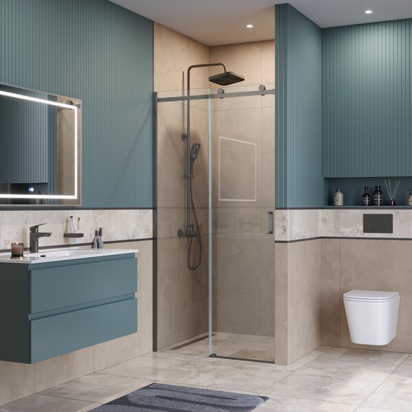 Душевая дверь BelBagno SOFT_CLOSE-2-BF-1-110-C-GM, стекло прозрачное, регулировка 108,5-110,5 см
