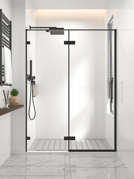 Душевая дверь Veconi Premium Alassio B, 1300х2000, черный матовый, стекло прозрачное осветленное, регулировка 129-130 см
