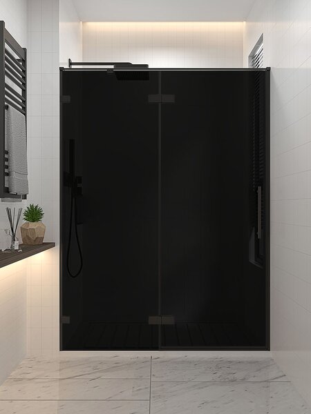 Душевая дверь Veconi Premium Alassio BB, 1200х2000, черный матовый, стекло черное, регулировка 119-120 см