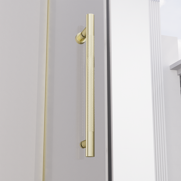 Душевая дверь Veconi Premium Alassio G, 1500х2000, брашированное золото, стекло прозрачное осветленное, регулировка 149-150 см