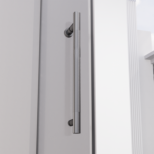Душевая дверь Veconi Premium Alassio GR, 1300х2000, брашированный графит, стекло прозрачное осветленное, регулировка 129-130 см