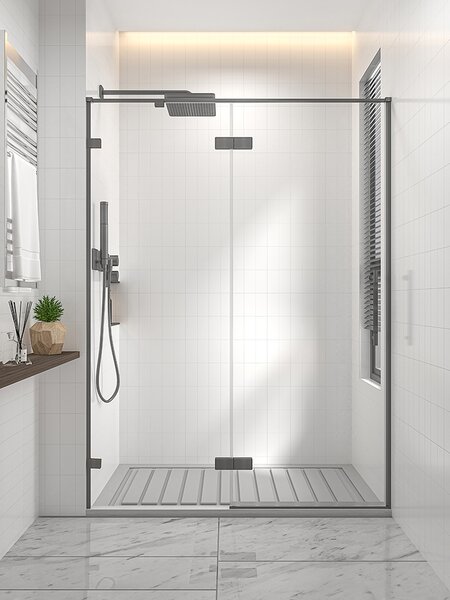 Душевая дверь Veconi Premium Alassio GR, 1500х2000, брашированный графит, стекло прозрачное осветленное, регулировка 149-150 см