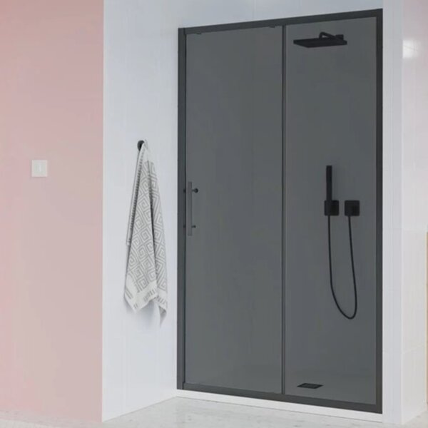 Душевая дверь Veconi Evo 100 B, 1100x1950, черный матовый, стекло тонированное матовое, регулировка 17-111 см